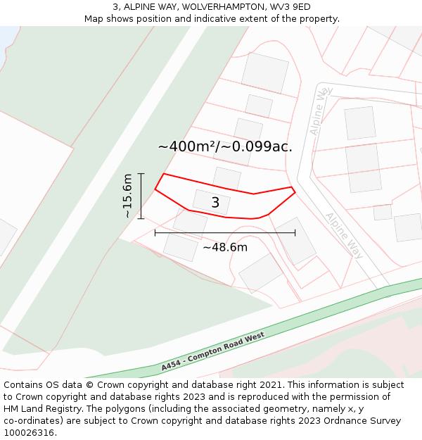 3, ALPINE WAY, WOLVERHAMPTON, WV3 9ED: Plot and title map