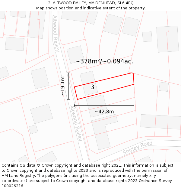 3, ALTWOOD BAILEY, MAIDENHEAD, SL6 4PQ: Plot and title map