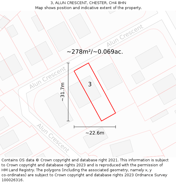 3, ALUN CRESCENT, CHESTER, CH4 8HN: Plot and title map