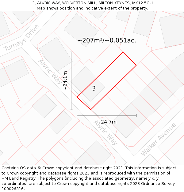 3, ALVRIC WAY, WOLVERTON MILL, MILTON KEYNES, MK12 5GU: Plot and title map