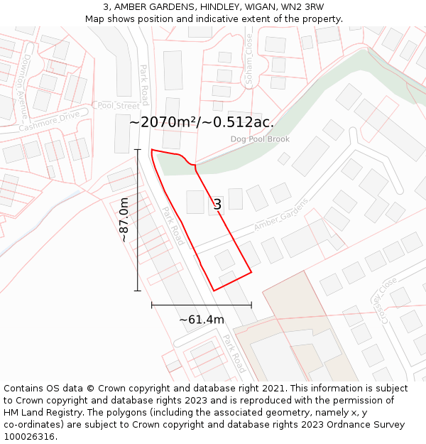3, AMBER GARDENS, HINDLEY, WIGAN, WN2 3RW: Plot and title map