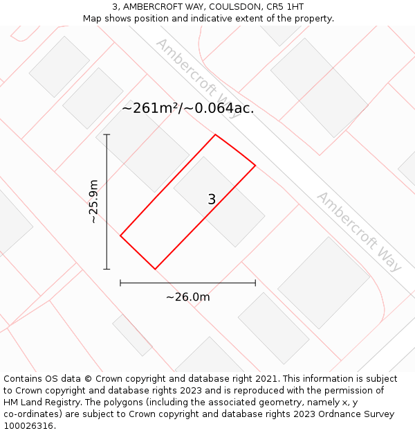 3, AMBERCROFT WAY, COULSDON, CR5 1HT: Plot and title map