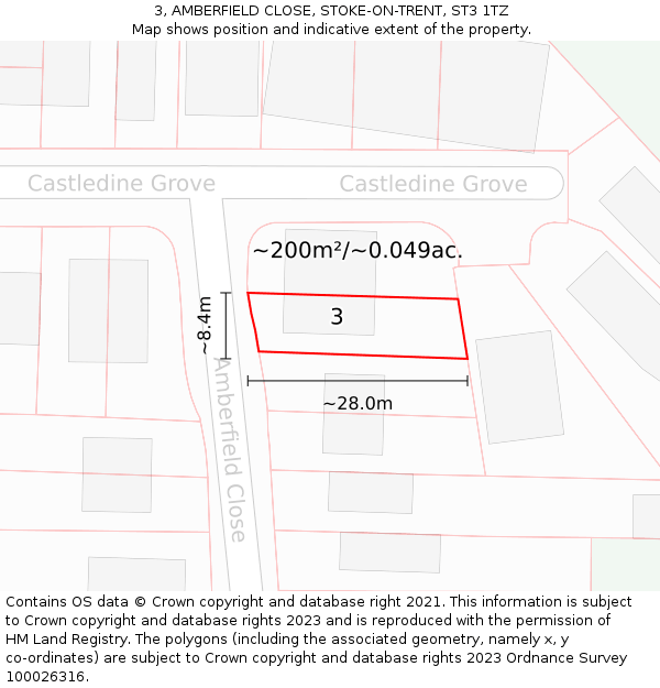 3, AMBERFIELD CLOSE, STOKE-ON-TRENT, ST3 1TZ: Plot and title map