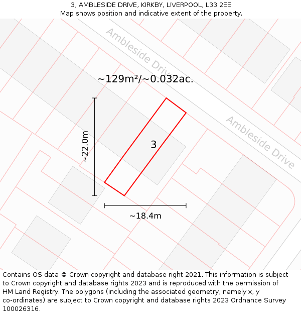3, AMBLESIDE DRIVE, KIRKBY, LIVERPOOL, L33 2EE: Plot and title map