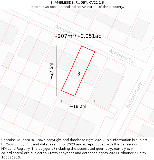 3, AMBLESIDE, RUGBY, CV21 1JB: Plot and title map