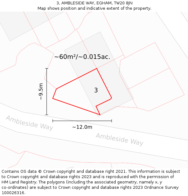 3, AMBLESIDE WAY, EGHAM, TW20 8JN: Plot and title map