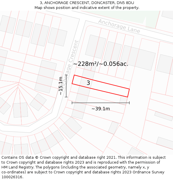 3, ANCHORAGE CRESCENT, DONCASTER, DN5 8DU: Plot and title map