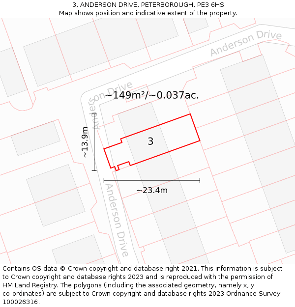 3, ANDERSON DRIVE, PETERBOROUGH, PE3 6HS: Plot and title map