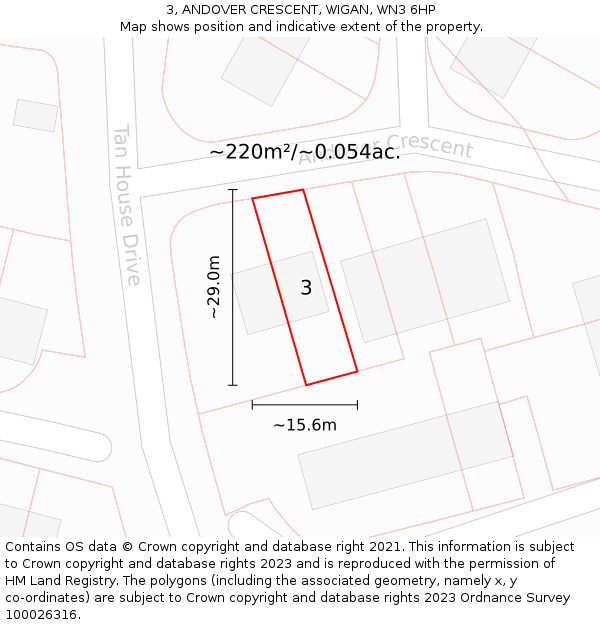 3, ANDOVER CRESCENT, WIGAN, WN3 6HP: Plot and title map
