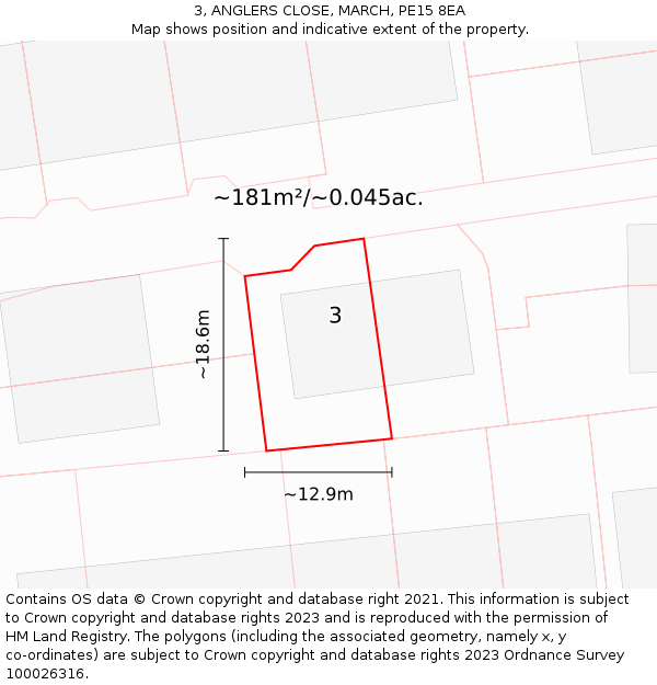 3, ANGLERS CLOSE, MARCH, PE15 8EA: Plot and title map