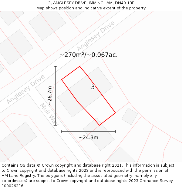 3, ANGLESEY DRIVE, IMMINGHAM, DN40 1RE: Plot and title map