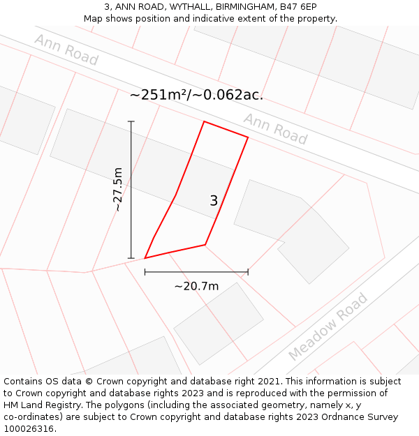 3, ANN ROAD, WYTHALL, BIRMINGHAM, B47 6EP: Plot and title map