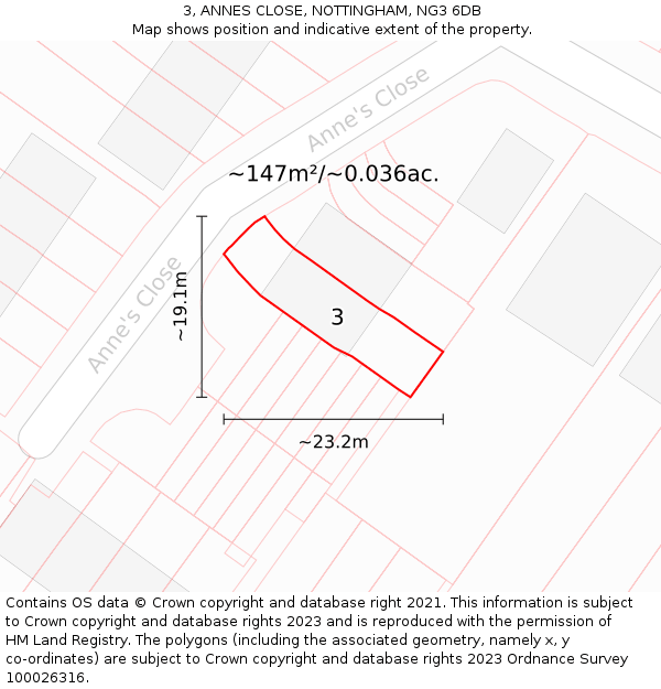 3, ANNES CLOSE, NOTTINGHAM, NG3 6DB: Plot and title map