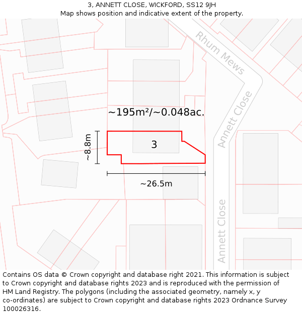3, ANNETT CLOSE, WICKFORD, SS12 9JH: Plot and title map