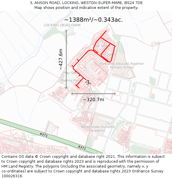 3, ANSON ROAD, LOCKING, WESTON-SUPER-MARE, BS24 7DE: Plot and title map