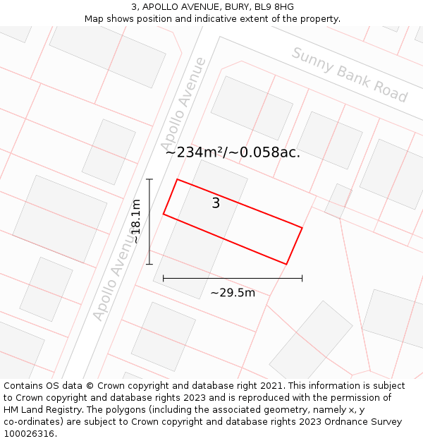 3, APOLLO AVENUE, BURY, BL9 8HG: Plot and title map