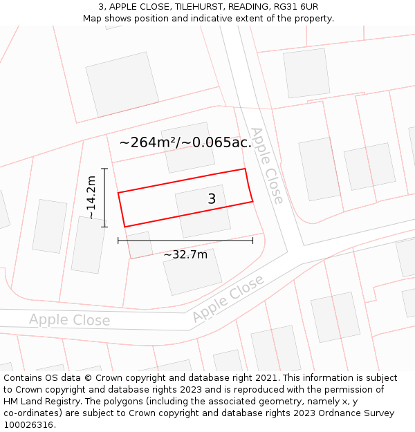 3, APPLE CLOSE, TILEHURST, READING, RG31 6UR: Plot and title map