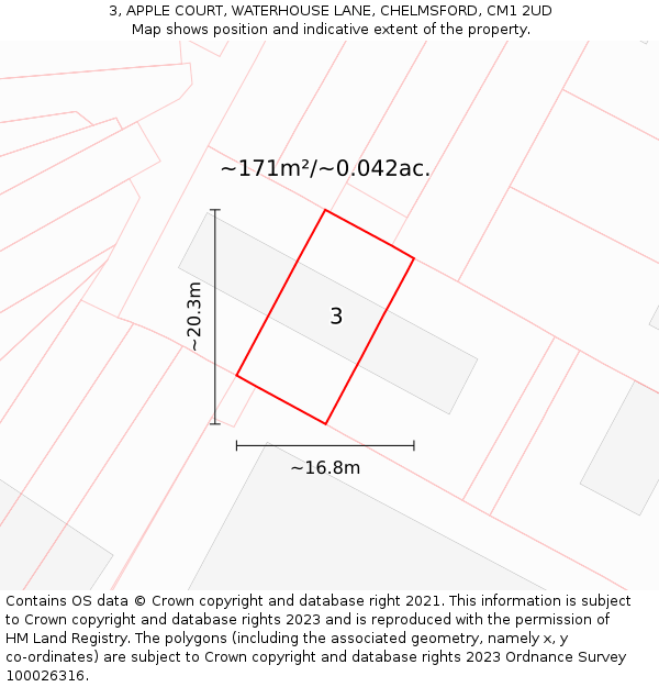 3, APPLE COURT, WATERHOUSE LANE, CHELMSFORD, CM1 2UD: Plot and title map
