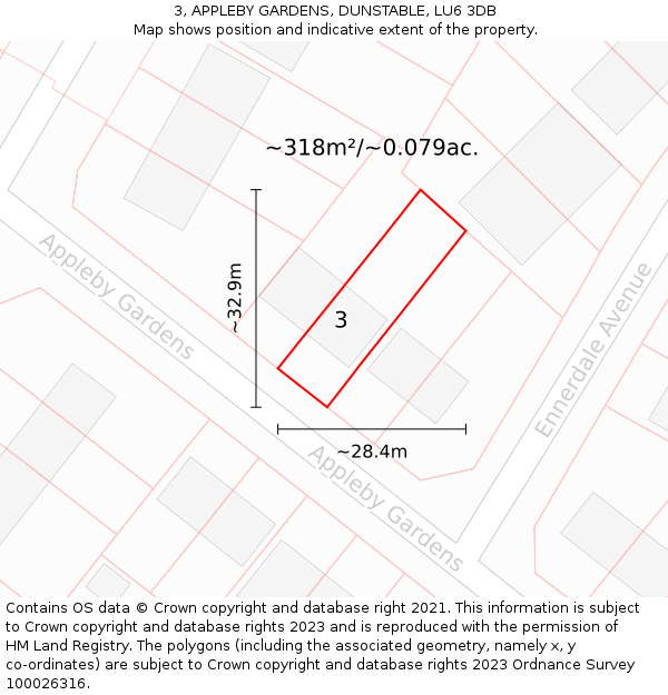 3, APPLEBY GARDENS, DUNSTABLE, LU6 3DB: Plot and title map
