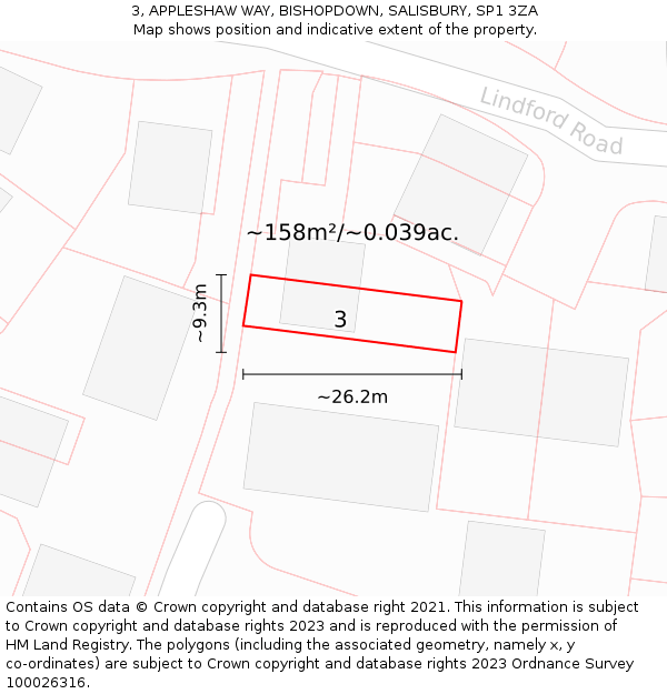 3, APPLESHAW WAY, BISHOPDOWN, SALISBURY, SP1 3ZA: Plot and title map