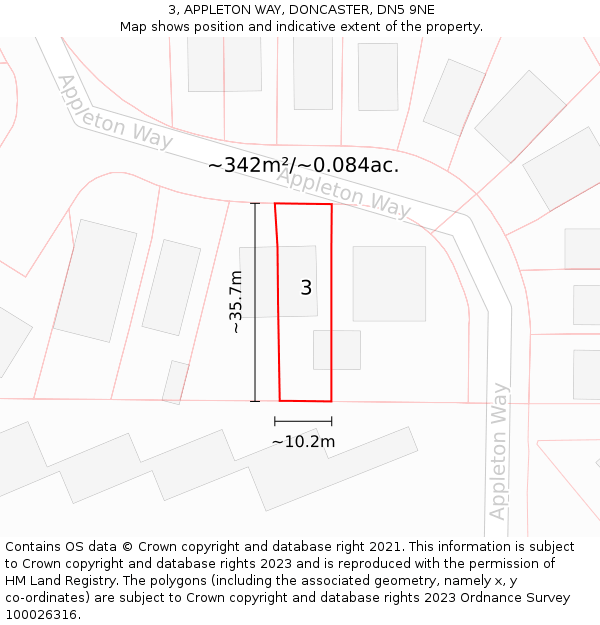 3, APPLETON WAY, DONCASTER, DN5 9NE: Plot and title map