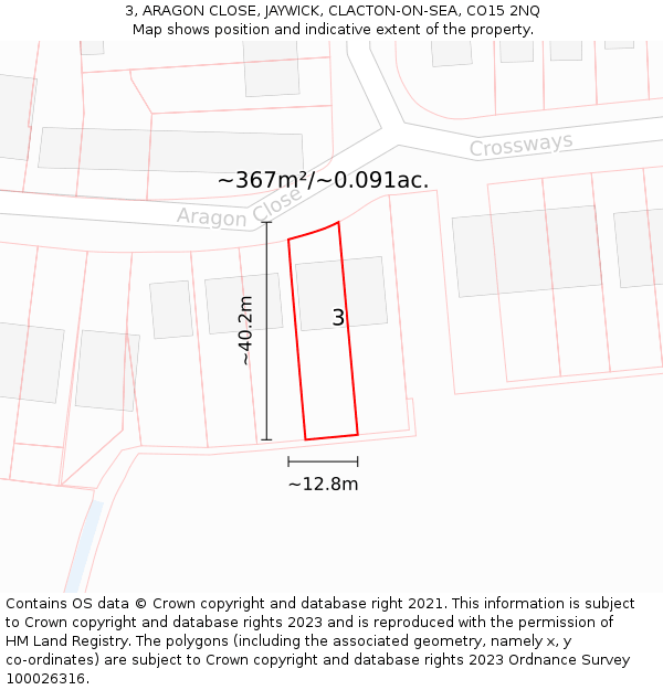 3, ARAGON CLOSE, JAYWICK, CLACTON-ON-SEA, CO15 2NQ: Plot and title map
