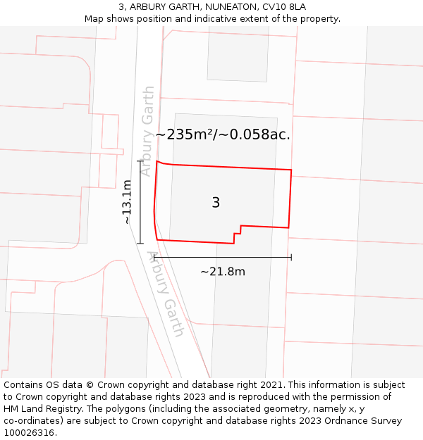 3, ARBURY GARTH, NUNEATON, CV10 8LA: Plot and title map