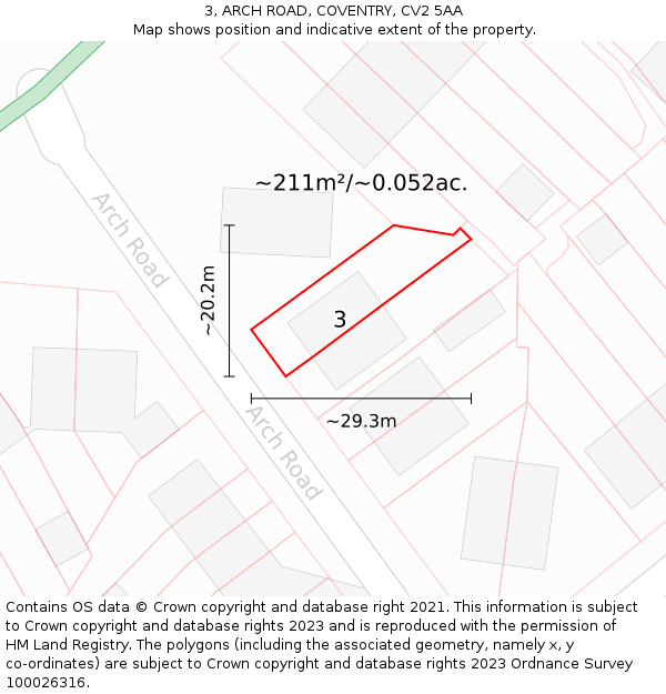 3, ARCH ROAD, COVENTRY, CV2 5AA: Plot and title map