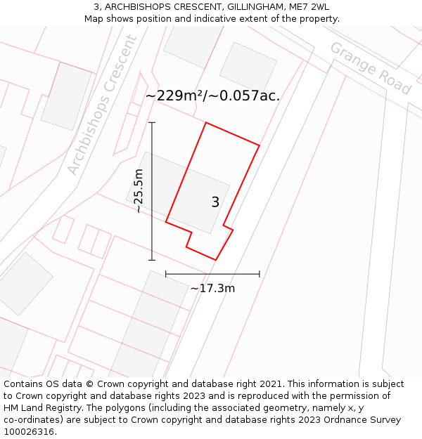 3, ARCHBISHOPS CRESCENT, GILLINGHAM, ME7 2WL: Plot and title map