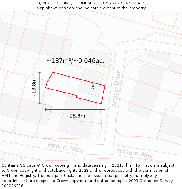3, ARCHER DRIVE, HEDNESFORD, CANNOCK, WS12 4TZ: Plot and title map