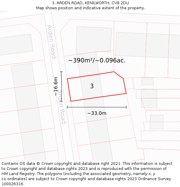 3, ARDEN ROAD, KENILWORTH, CV8 2DU: Plot and title map