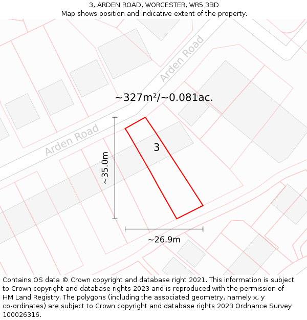 3, ARDEN ROAD, WORCESTER, WR5 3BD: Plot and title map