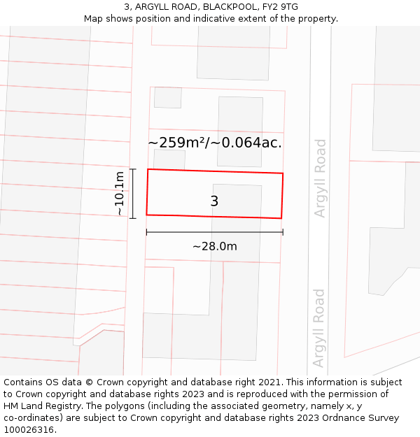 3, ARGYLL ROAD, BLACKPOOL, FY2 9TG: Plot and title map