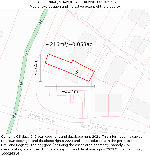 3, ARIES DRIVE, SHAWBURY, SHREWSBURY, SY4 4RX: Plot and title map