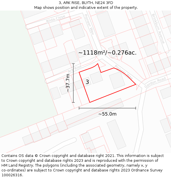 3, ARK RISE, BLYTH, NE24 3FD: Plot and title map