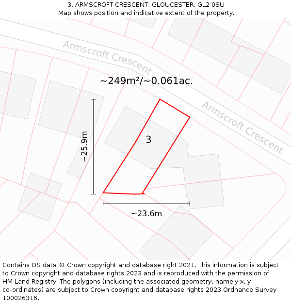 3, ARMSCROFT CRESCENT, GLOUCESTER, GL2 0SU: Plot and title map
