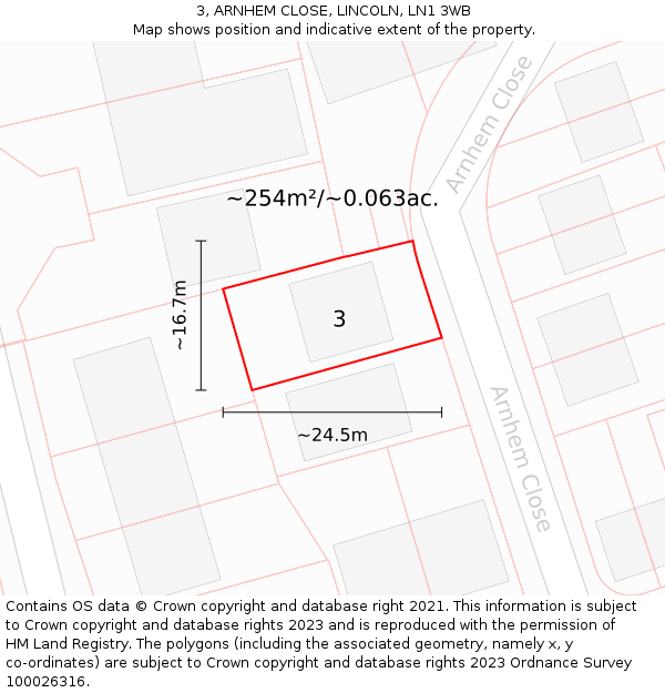 3, ARNHEM CLOSE, LINCOLN, LN1 3WB: Plot and title map