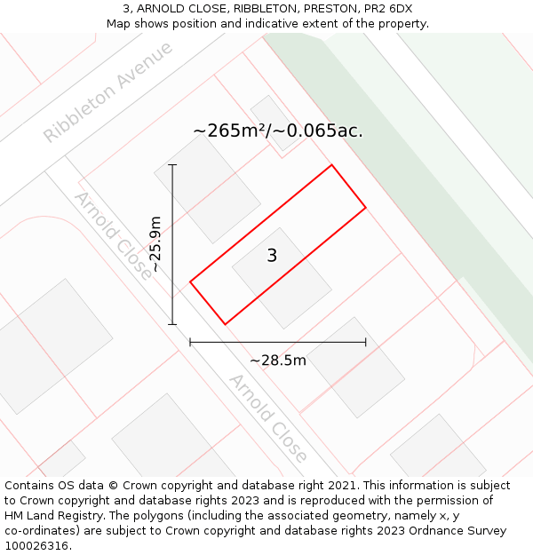 3, ARNOLD CLOSE, RIBBLETON, PRESTON, PR2 6DX: Plot and title map