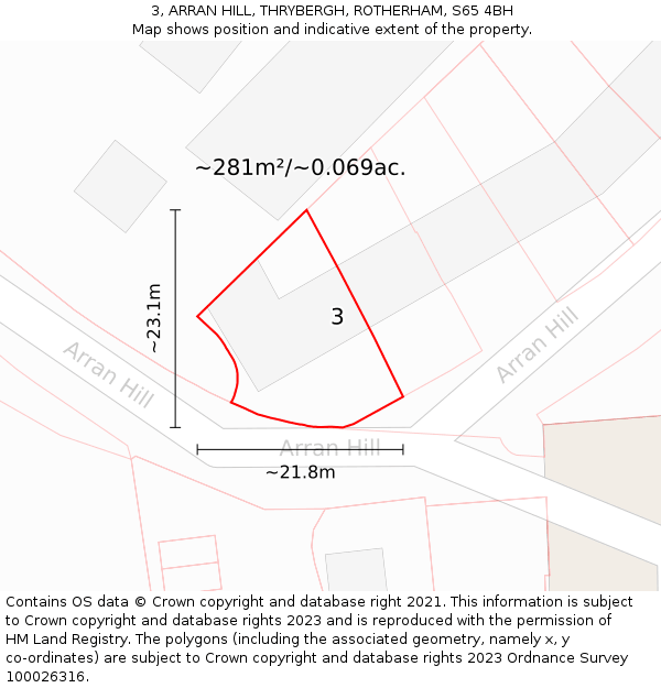 3, ARRAN HILL, THRYBERGH, ROTHERHAM, S65 4BH: Plot and title map