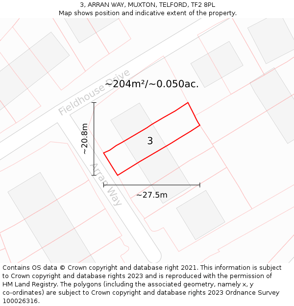 3, ARRAN WAY, MUXTON, TELFORD, TF2 8PL: Plot and title map