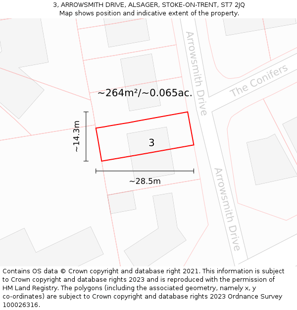 3, ARROWSMITH DRIVE, ALSAGER, STOKE-ON-TRENT, ST7 2JQ: Plot and title map