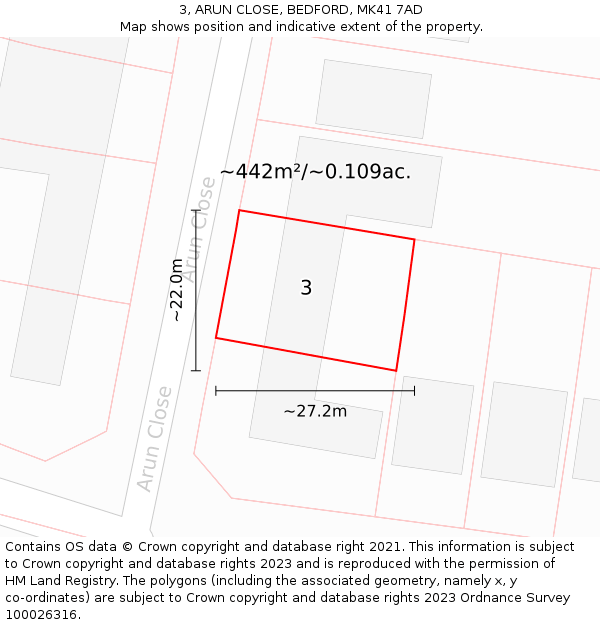 3, ARUN CLOSE, BEDFORD, MK41 7AD: Plot and title map