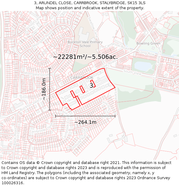3, ARUNDEL CLOSE, CARRBROOK, STALYBRIDGE, SK15 3LS: Plot and title map