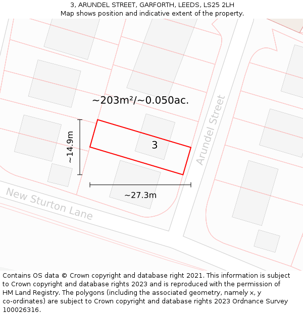 3, ARUNDEL STREET, GARFORTH, LEEDS, LS25 2LH: Plot and title map