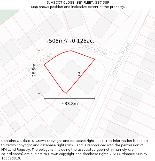 3, ASCOT CLOSE, BENFLEET, SS7 3SF: Plot and title map