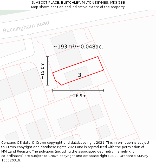 3, ASCOT PLACE, BLETCHLEY, MILTON KEYNES, MK3 5BB: Plot and title map