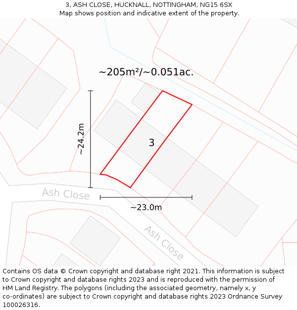 3, ASH CLOSE, HUCKNALL, NOTTINGHAM, NG15 6SX: Plot and title map