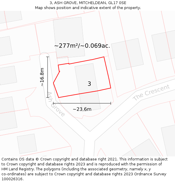 3, ASH GROVE, MITCHELDEAN, GL17 0SE: Plot and title map
