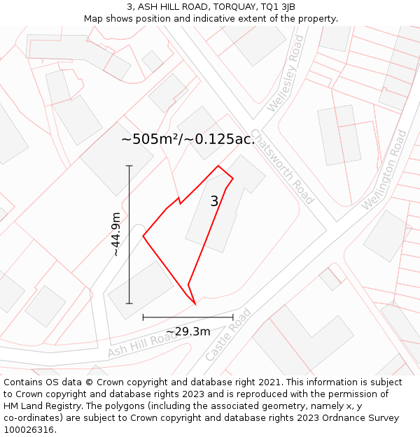 3, ASH HILL ROAD, TORQUAY, TQ1 3JB: Plot and title map