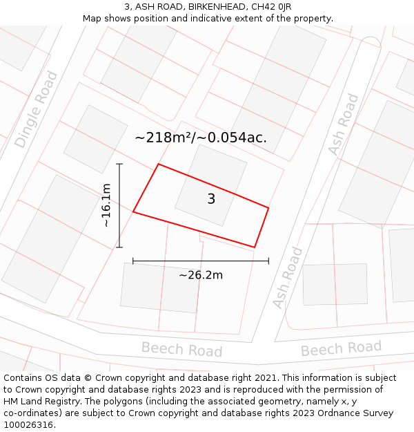 3, ASH ROAD, BIRKENHEAD, CH42 0JR: Plot and title map